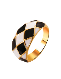 Fashion Black And White Oil Drop Diamond Checkerboard Ring