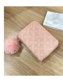 Fashion Pink Leather Heart Embossed Pom Wallet