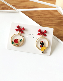 Fashion Pair Of Red Earrings Alloy Princess Apple Asymmetric Bow Earrings