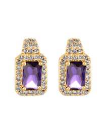 Fashion Purple Zirconia Square Stud Earrings In Copper