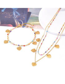 Fashion Love Set Titanium Drop Oil Round Bead Chain Love Flowing Swaning Bracelet Necklace Set