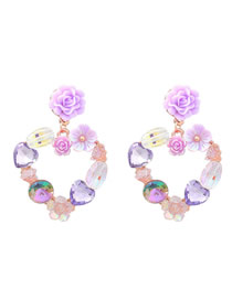 Fashion Purple Alloy Inlaid Diamond Love Flower Earrings