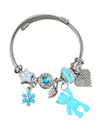 Fashion Light Blue Alloy Diamond Drop Oil Heart Flower Bear Pendant Bracelet