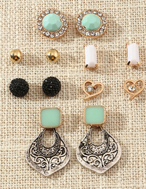 Fashion Mixed Color Metallic Turquoise Geometric Heart Earrings Set
