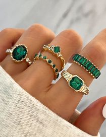 Fashion Gold Geometric Diamond Imitation Emerald Ring Set