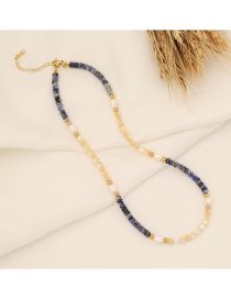 Fashion 3# Royal Blue Geometric Natural Stone Beaded Necklace