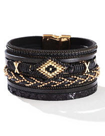 Fashion Black Rice Bead Woven Eye Diamond Magnetic Buckle Multilayer Bracelet