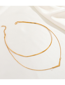 Fashion Gold Alloy Geometric Snake Bone Chain V Shape Double Layer Necklace