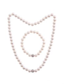 Fashion White Pearl Beaded Necklace Bracelet Set