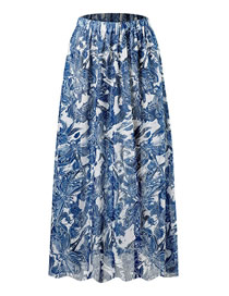 Fashion No. 1 Blue Dragonfly Skirt Spandex Print Pleated Beach Dress