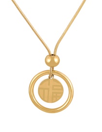 Fashion Gold Titanium Steel Ring Double-sided Blessing Pendant Necklace 
