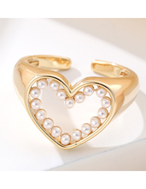 Fashion White Gold Plated Copper And Pearl Heart Open Ring