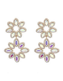Fashion Ab Alloy Diamond Flower Earrings