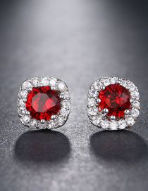 Fashion Red Metal Inlaid Square Earrings