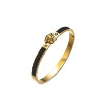 Fashion Gold Black Stainless Steel Diamond Geometric Drip Round Bracelet