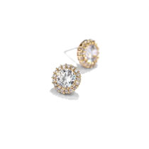 Fashion Gold Zirconia Circle Stud Earrings In Copper