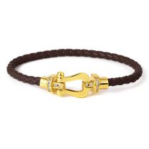 Fashion Coffee Rope (gold Head) Female Models Brass And Diamond Horseshoe Cord Bracelet