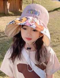Fashion Empty Big Hat Brim - Gradient Pink Happy Zoo [send Windproof Rope] Pc Printing Large Eaves Empty Top Children's Sun Hat
