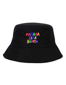Fashion Black Colorful Letter Embroidered Bucket Hat