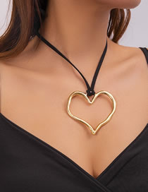 Fashion Gold-2 Velvet Rope Knotted Cutout Heart Necklace 