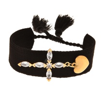 Fashion Black Copper Inlaid Zirconium Cross Love Fabric Braided Tassel Bracelet