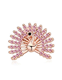 Summer Light Plum Red & Rose Gold Diamond Decorated Peacock Shape Design Alloy Crystal Brooches