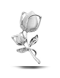 Fashion Silver Color Diamond Decorated Tulip Shape Design Alloy Korean Brooches