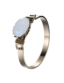 Fashion White Oval Diamond Decorated Simple Design Alloy Fashion Bangles