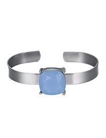 Exaggerated Blue Square Diamond Decorated Opening Design Alloy Fashion Bangles