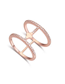 Fashion White+rose Gold Diamond Decorated Double Layer Hollow Out Design Ring